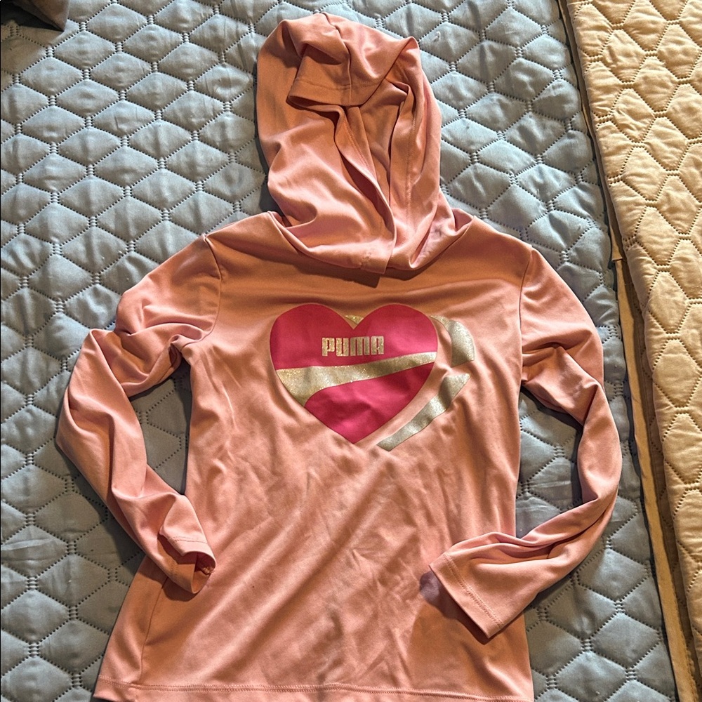 Puma Pink Long Sleeve Hoodie with Heart Graphic